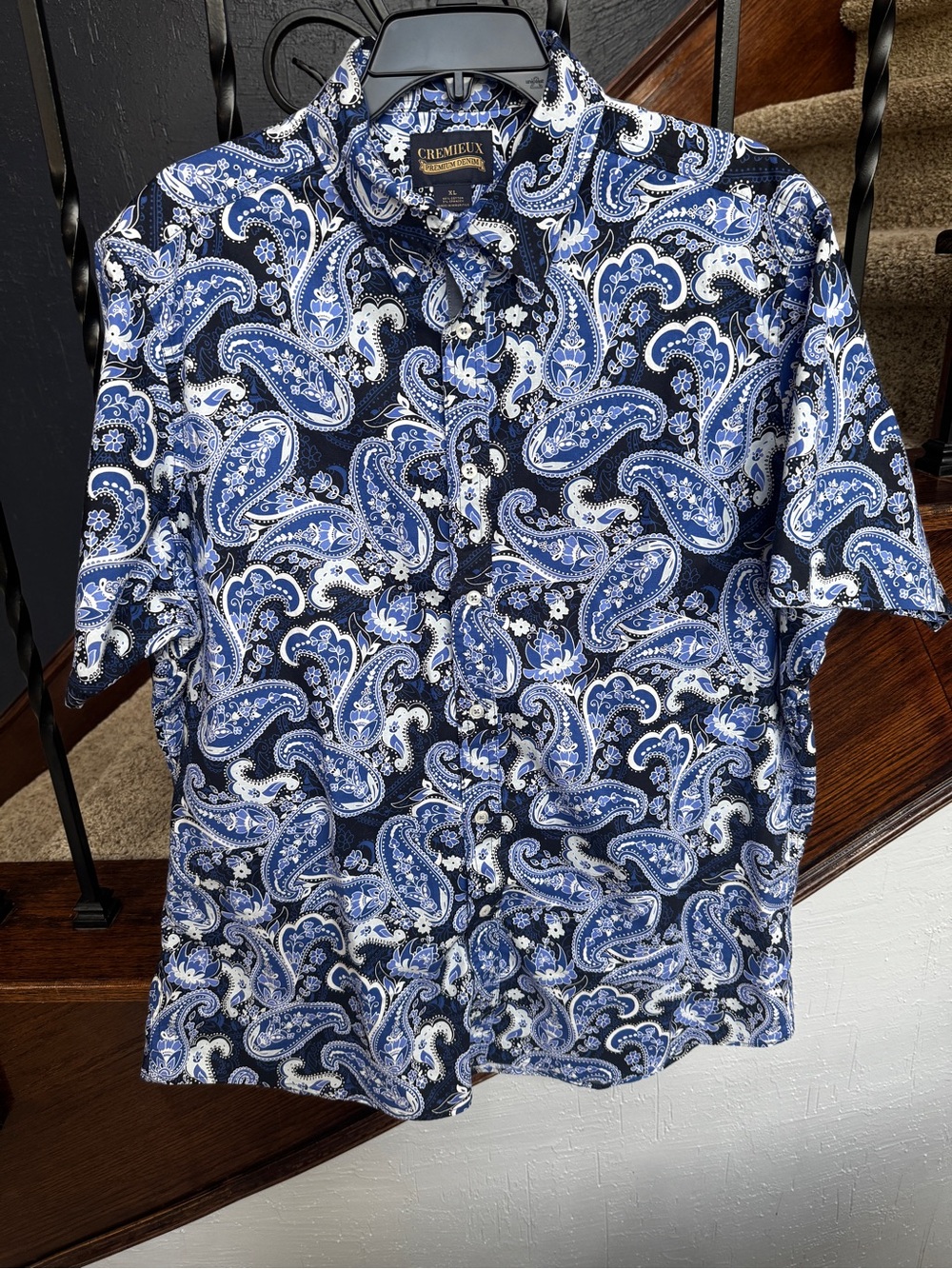 XL Daniel Cremieux Blue Paisley Short-Sleeve Button-Up Shirt